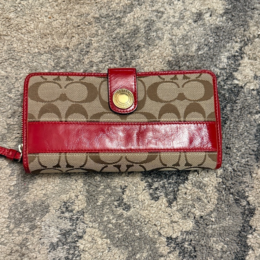 Signature Canvas and Red Leather Women's Wallet